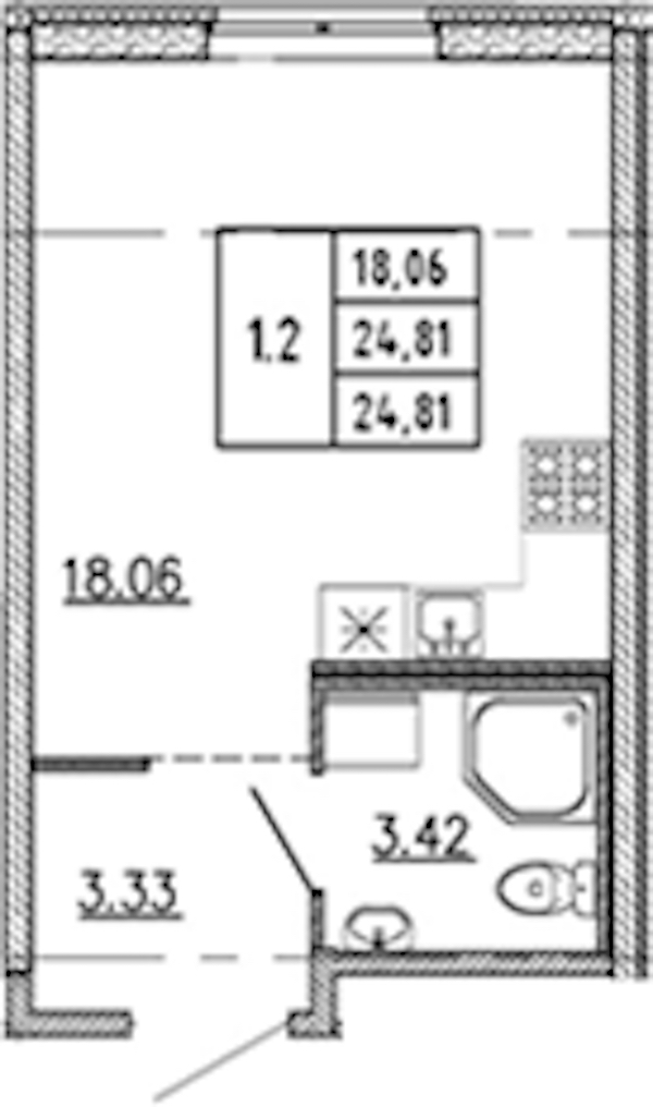 Квартира студия 24.81 м², 1/22 эт., ЖК «Новые горизонты 2»